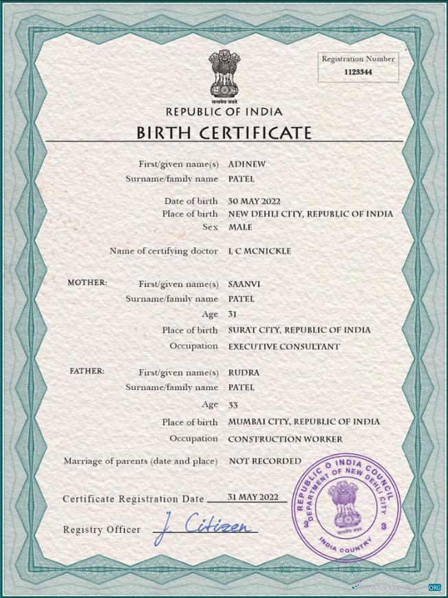 Download India vital record birth certificate PSD template Photoshop template